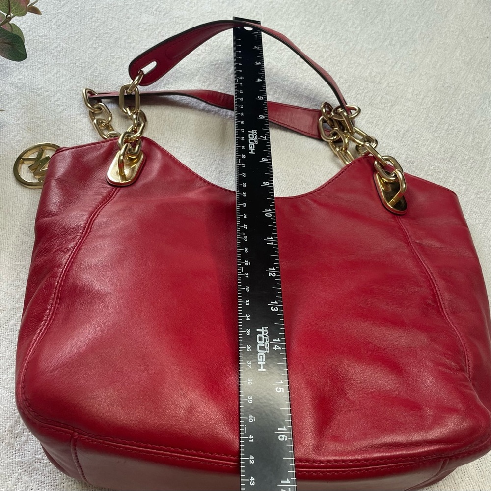 Michael Kors Red Leather Shoulder Hobo with Gold Double Chain Strap - Picture 5 of 15